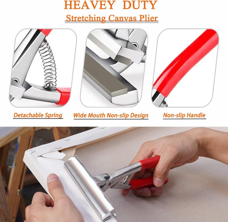 Yeeyeah Heavy Duty Stretching Canvas Pliers with Spring Return Handles, 3 in 1 Staple Gun for Upholstery with 1000 Staples for Art Oil Painting Stretching and Framing - Image 3